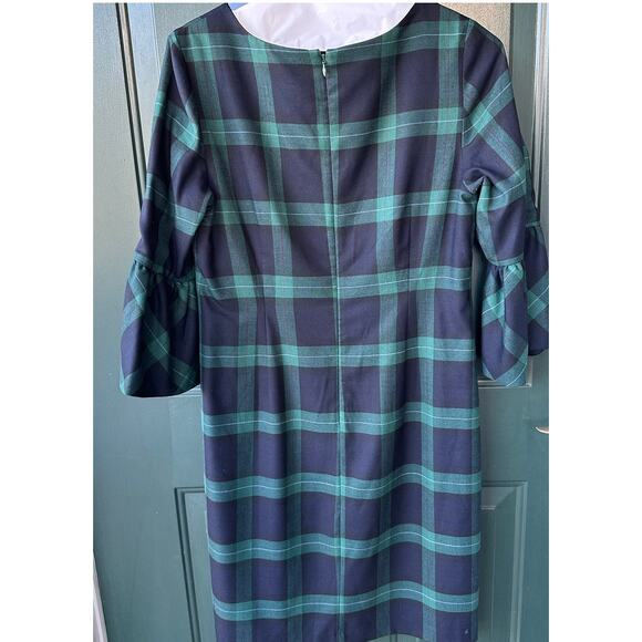 Talbots Plaid Wool Blend Dress Size 12 Green Navy Career Holiday Office Church - Picture 5 of 8